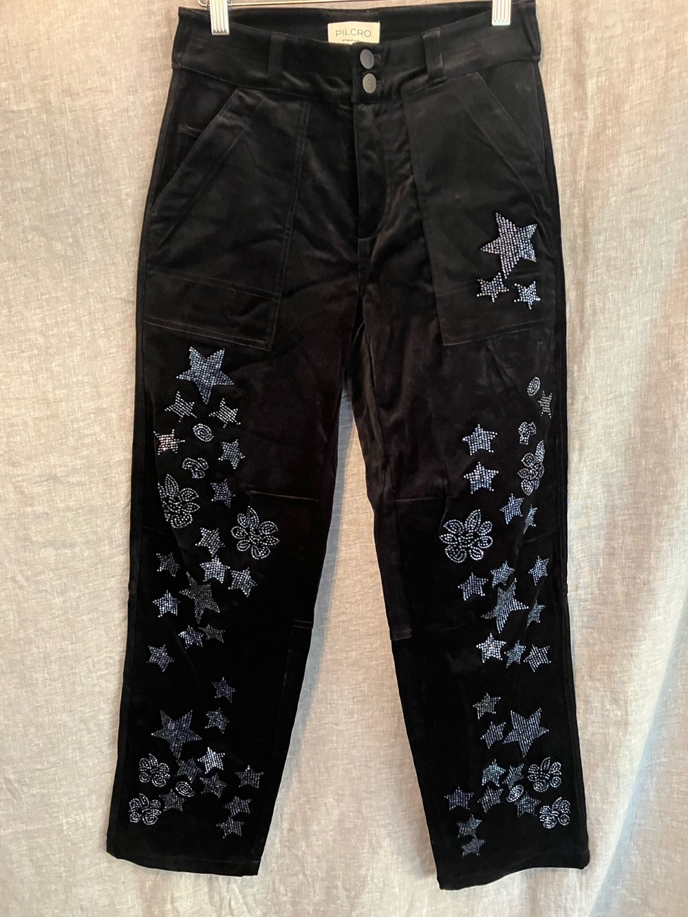 Pilcro Anthropologie The Wanderer Relaxed Leg Pant with Beaded Star Embroidery